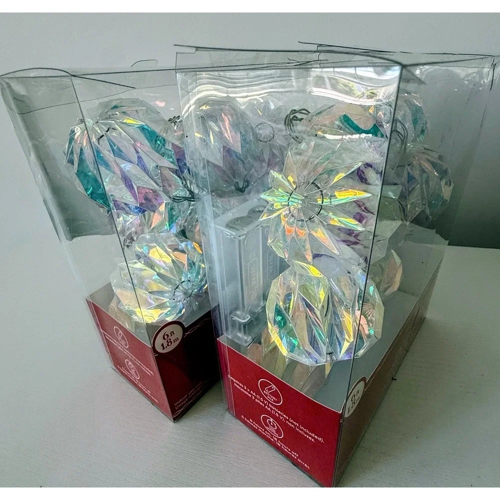 Lot Of 2 Ashland 6ft String Lights Iridescent Faceted 10 Bulbs Warm White LED